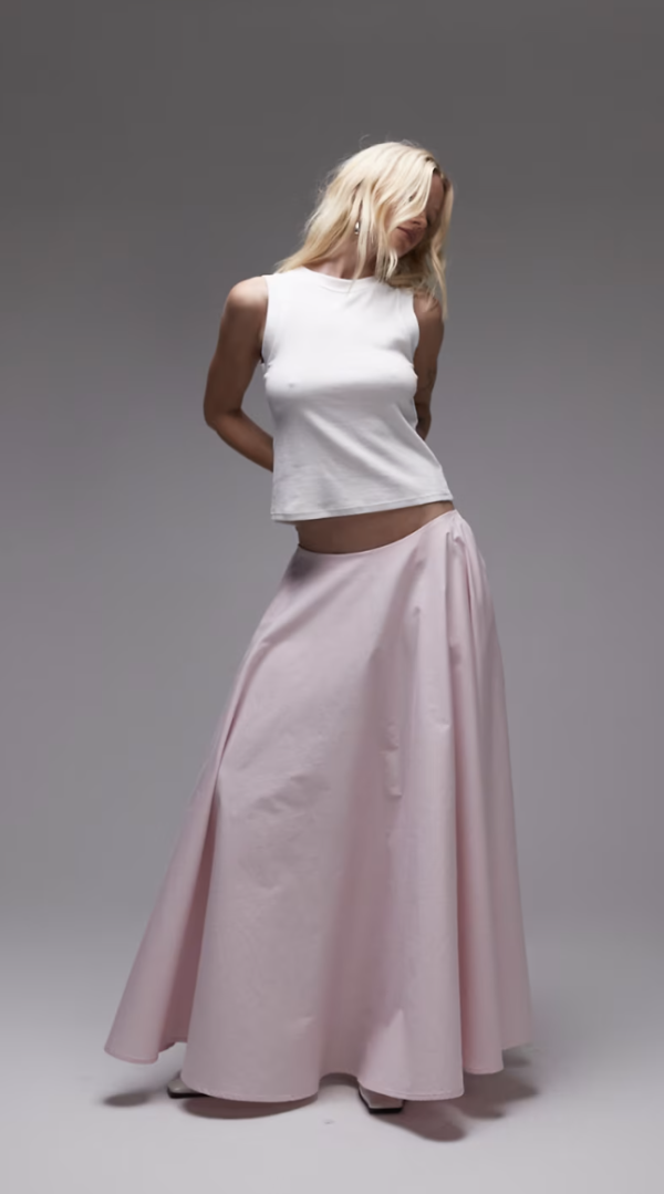 ASOS DESIGN poplin volume circle maxi skirt in pink